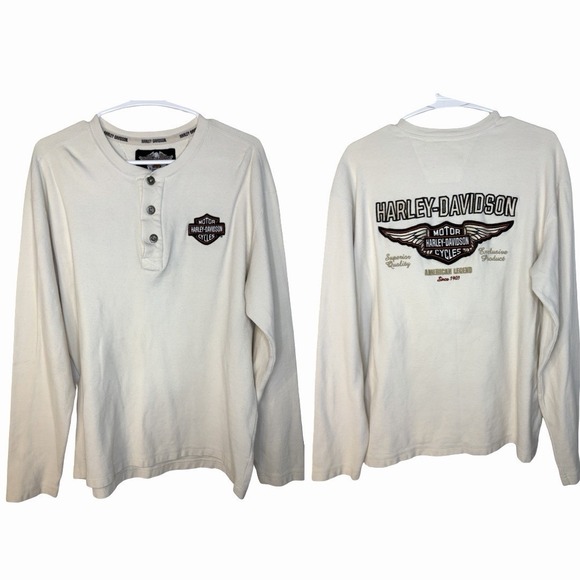 Authentic Harley Davidson Biker 100% Cotton Thermal Henley Embroidered Men's Sm - Picture 1 of 8